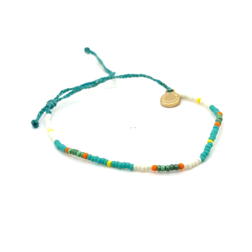 Pura Vida Teal Multi Color Seed Bead Adjustable Cord Bracelet with Gold Charm